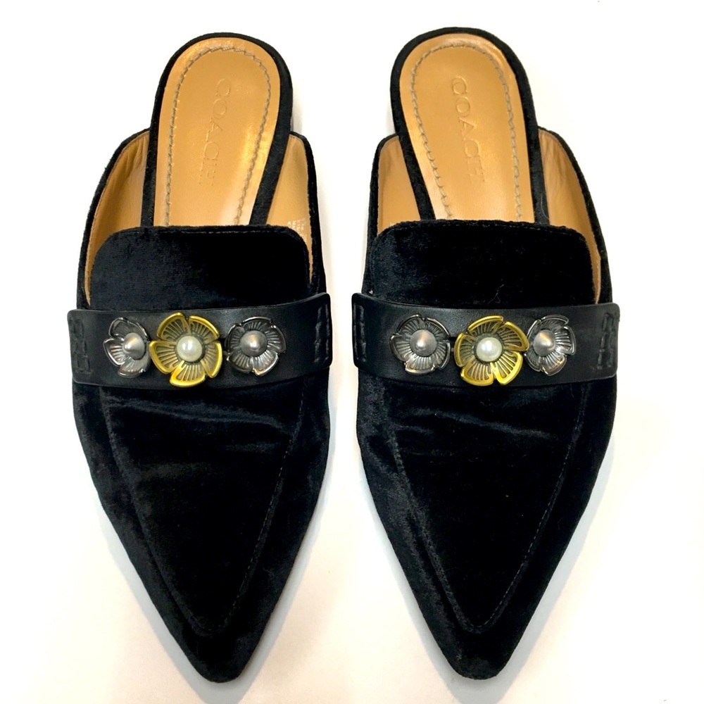 Coach Velvet Tointy Toe Slip On Mules 7.5 Black